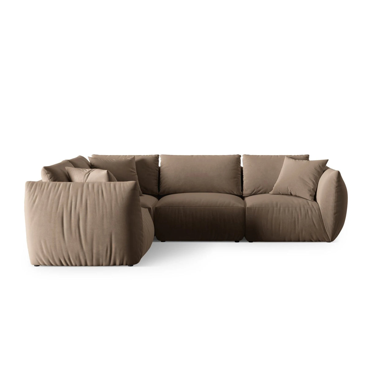Chris 5-Sitzer Ecksofa Links, in Leinenoptik aus Samt (CasTau) in Light Brown, 295x210 cm – Bild 1