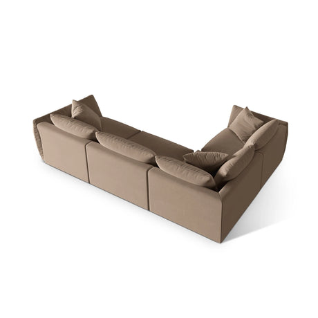 Chris 5-Sitzer Ecksofa Links, in Leinenoptik aus Samt (CasTau) in Light Brown, 295x210 cm – Bild 5