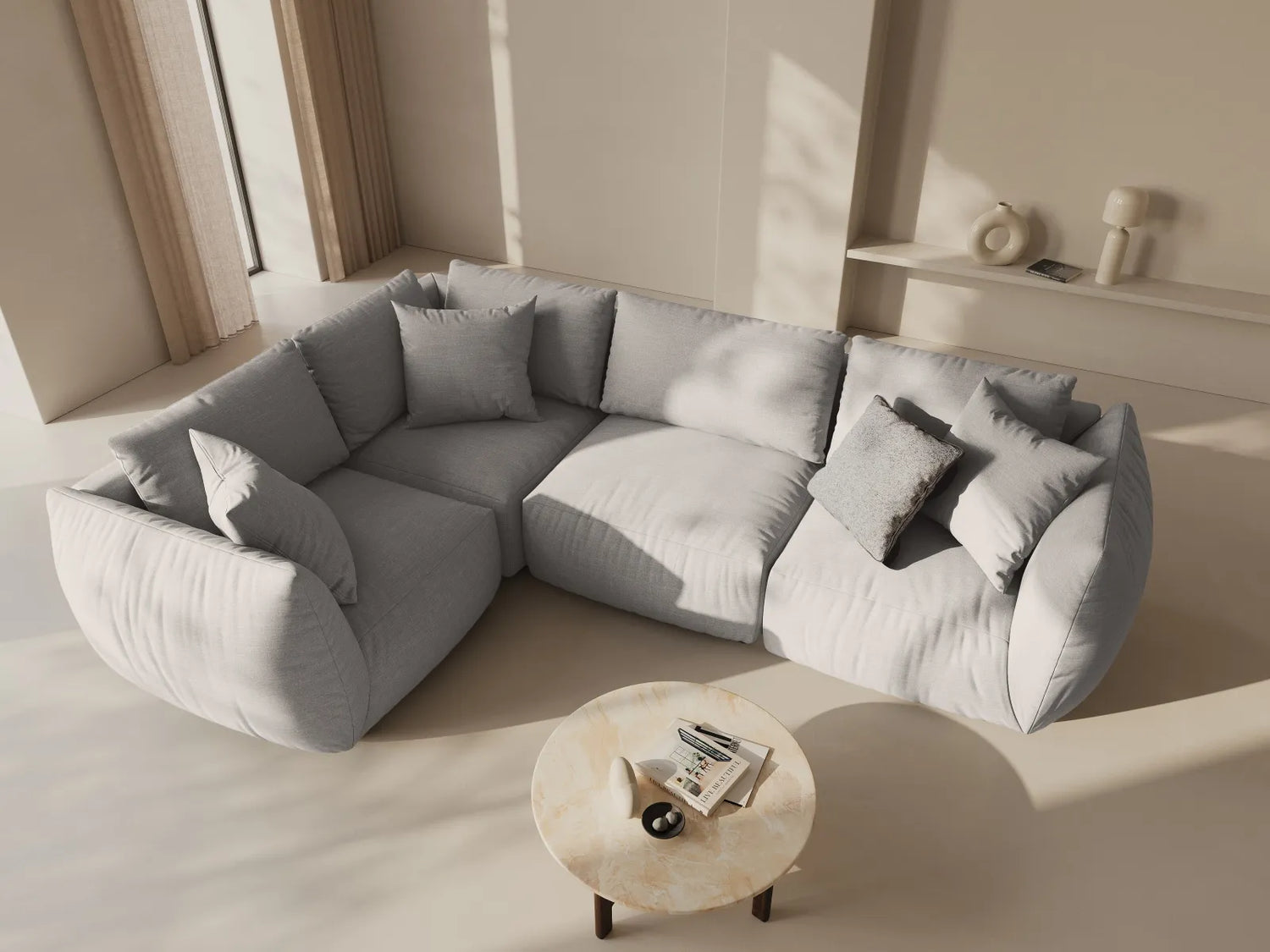 Chris 5-Sitzer Ecksofa Links, in Leinenoptik aus Strukturierter Stoff (LIN04) in Natural, 295x210 cm – Bild 2