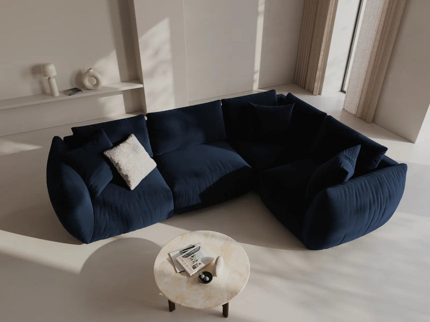 Chris 5-Sitzer Ecksofa Rechts, in Leinenoptik aus Samt (CasDeBl) in Königsblau, 295x210 cm – Bild 2