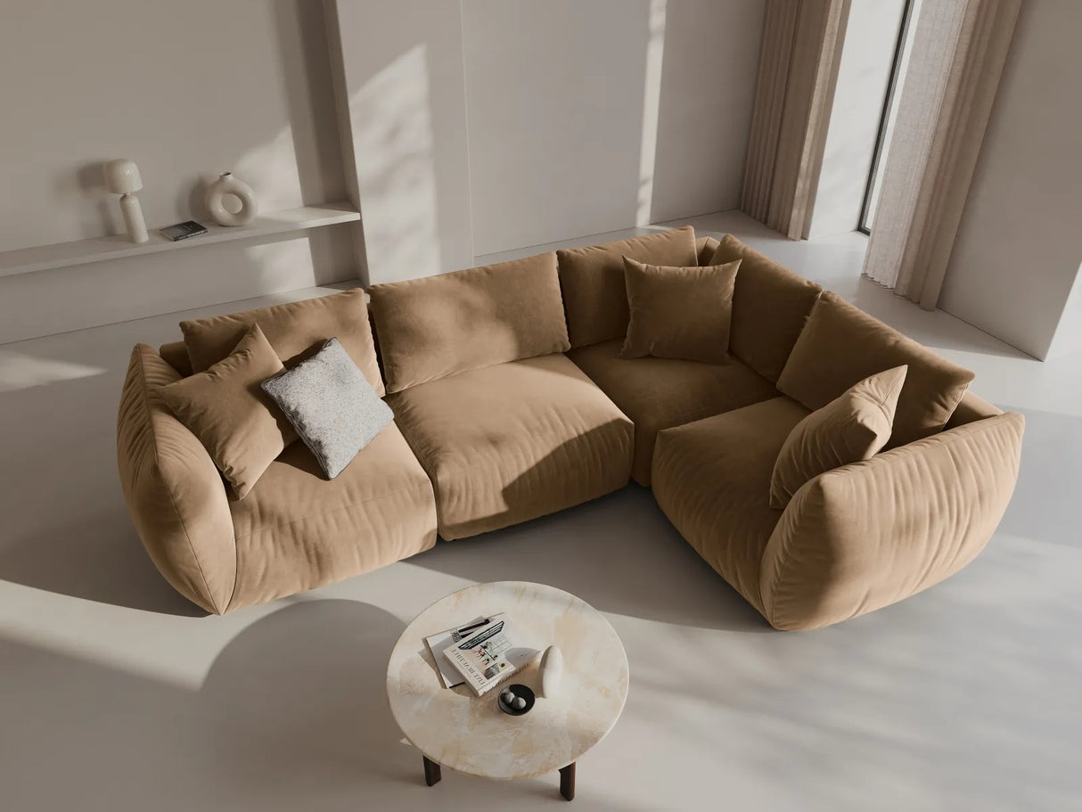 Chris 5-Sitzer Ecksofa Rechts, in Leinenoptik aus Samt (CasLio) in Sand, 295x210 cm – Bild 2
