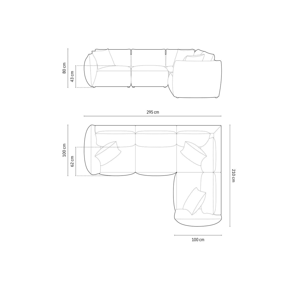 Chris 5-Sitzer Ecksofa Rechts, in Leinenoptik aus Samt (CasLio) in Sand, 295x210 cm – Bild 3