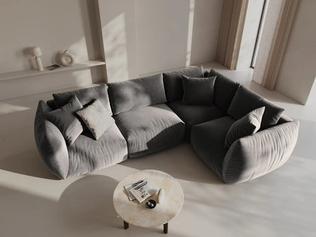 Chris 5-Sitzer Ecksofa Rechts, in Leinenoptik aus Samt (CasSto) in Grau, 295x210 cm – Bild 2