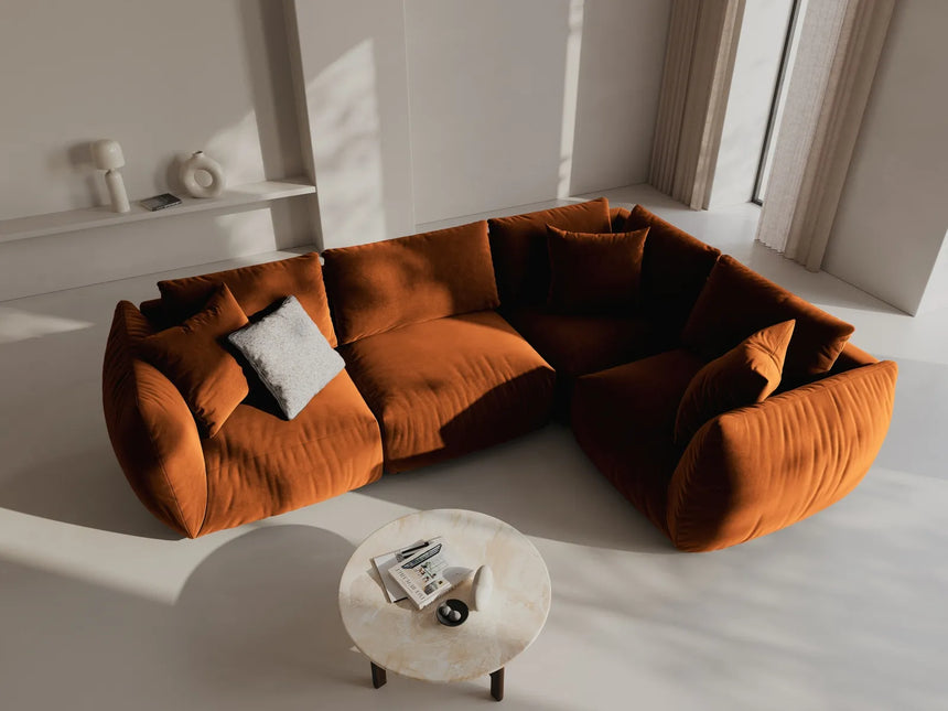 Chris 5-Sitzer Ecksofa Rechts, in Leinenoptik aus Samt (CasTerr) in Terrakotta, 295x210 cm – Bild 2