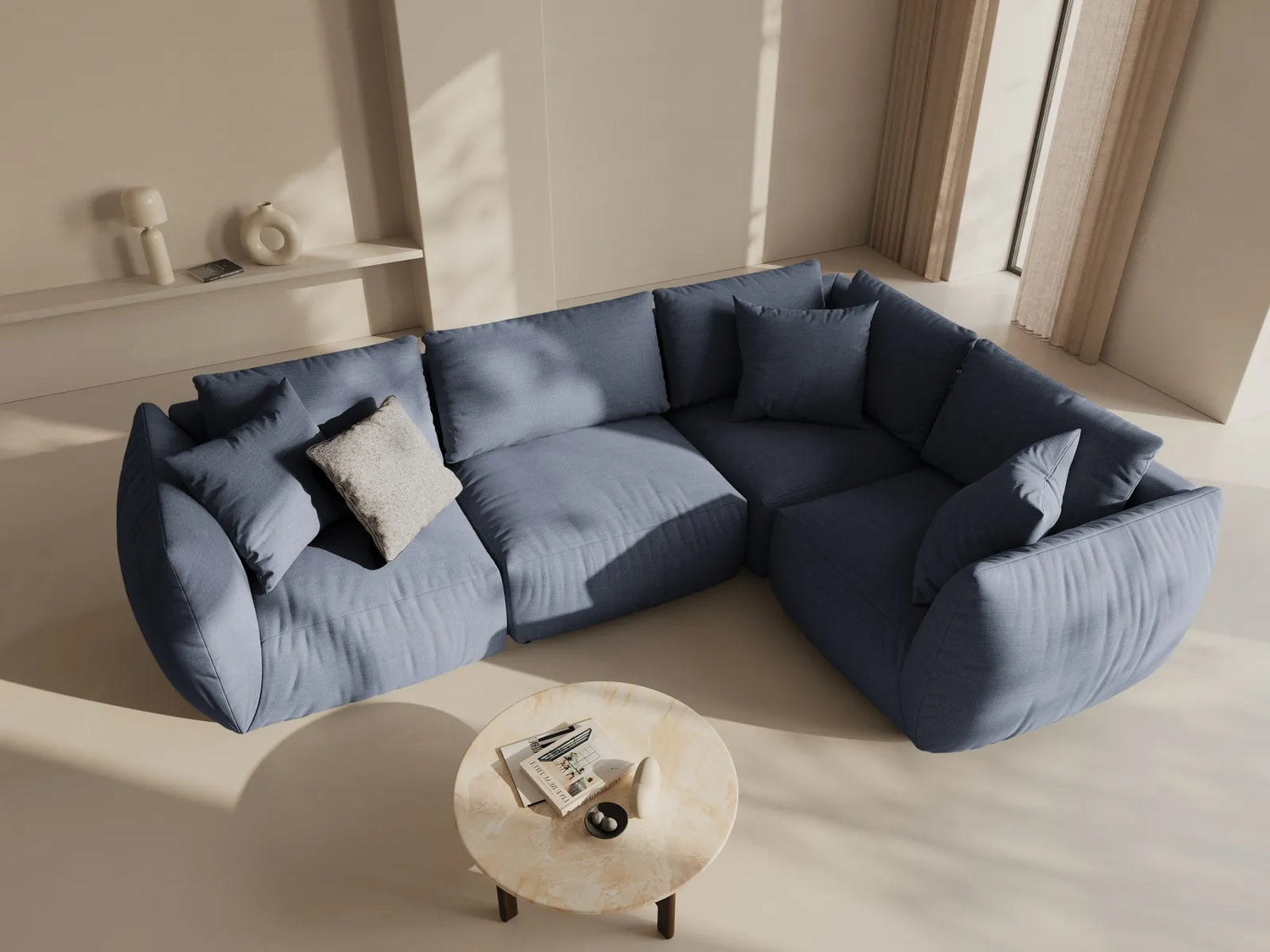 Chris 5-Sitzer Ecksofa Rechts, in Leinenoptik aus Strukturierter Stoff (LIN74) in Light Green, 295x210 cm – Bild 2