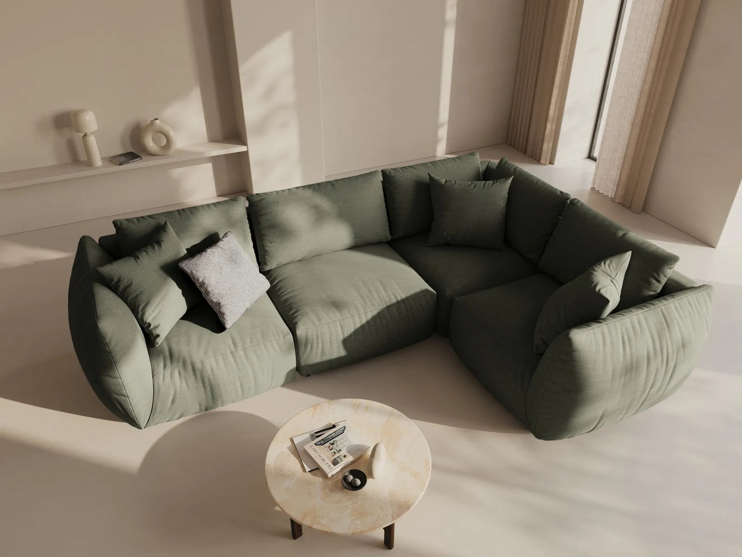 Chris 5-Sitzer Ecksofa Rechts, in Leinenoptik aus Strukturierter Stoff (LIN81) in Muted Blue, 295x210 cm – Bild 2