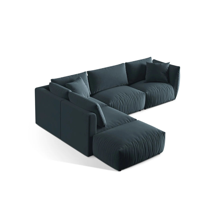 Chris 6-Sitzer Ecksofa offen, Links, in Leinenoptik aus Samt (CasDaBl) in Pastel Blue, 295x290 cm – Bild 4