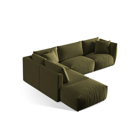 Chris 6-Sitzer Ecksofa offen, Links, in Leinenoptik aus Samt (CasFor) in Light Green, 295x290 cm – Bild 4