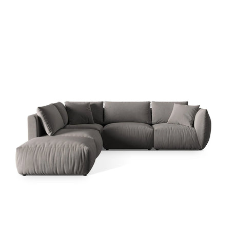 Chris 6-Sitzer Ecksofa offen, Links, in Leinenoptik aus Samt (CasSto) in Grau, 295x290 cm – Bild 1