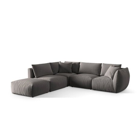 Chris 6-Sitzer Ecksofa offen, Links, in Leinenoptik aus Samt (CasSto) in Grau, 295x290 cm – Bild 3