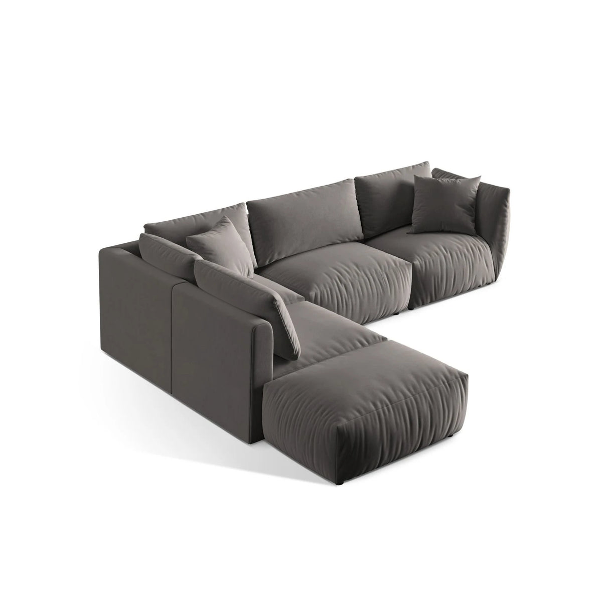 Chris 6-Sitzer Ecksofa offen, Links, in Leinenoptik aus Samt (CasSto) in Grau, 295x290 cm – Bild 4