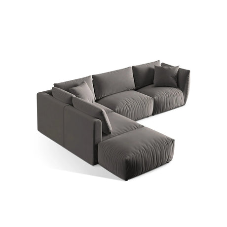 Chris 6-Sitzer Ecksofa offen, Links, in Leinenoptik aus Samt (CasSto) in Grau, 295x290 cm – Bild 4