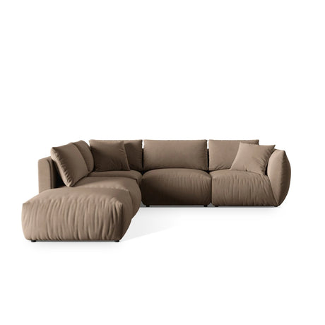 Chris 6-Sitzer Ecksofa offen, Links, in Leinenoptik aus Samt (CasTau) in Light Brown, 295x290 cm – Bild 1