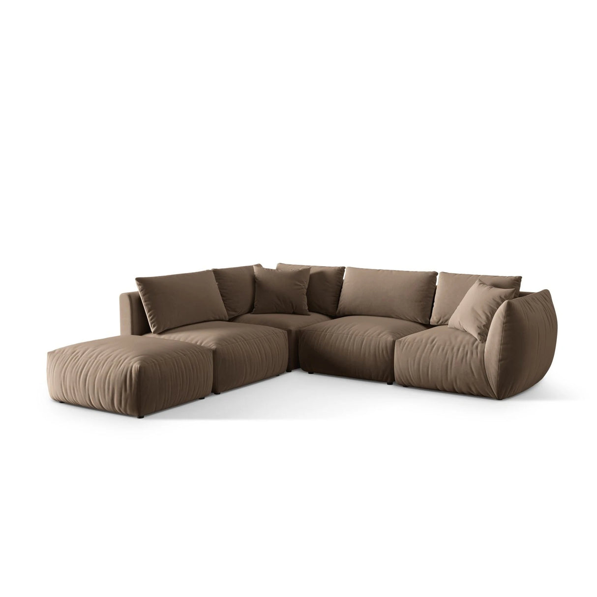 Chris 6-Sitzer Ecksofa offen, Links, in Leinenoptik aus Samt (CasTau) in Light Brown, 295x290 cm – Bild 3