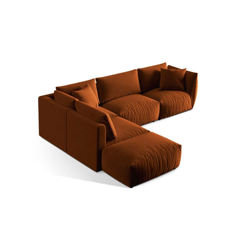 Chris 6-Sitzer Ecksofa offen, Links, in Leinenoptik aus Samt (CasTerr) in Terrakotta, 295x290 cm – Bild 4