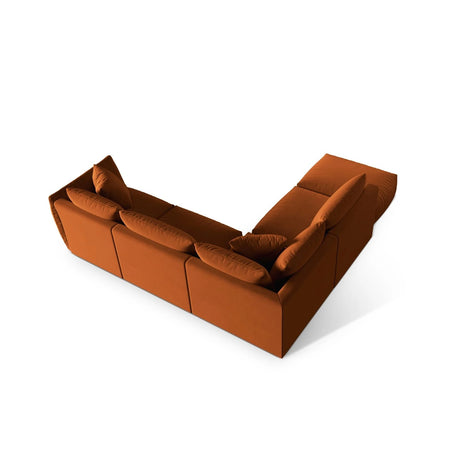 Chris 6-Sitzer Ecksofa offen, Links, in Leinenoptik aus Samt (CasTerr) in Terrakotta, 295x290 cm – Bild 5