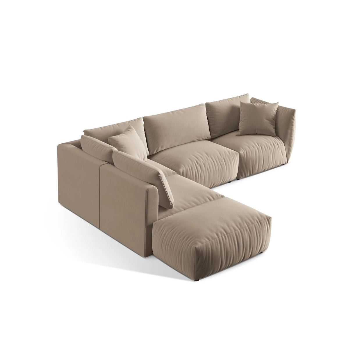 Chris 6-Sitzer Ecksofa offen, Links, in Leinenoptik aus Samt oder Strukturstoff, 295x290 cm – Bild 4