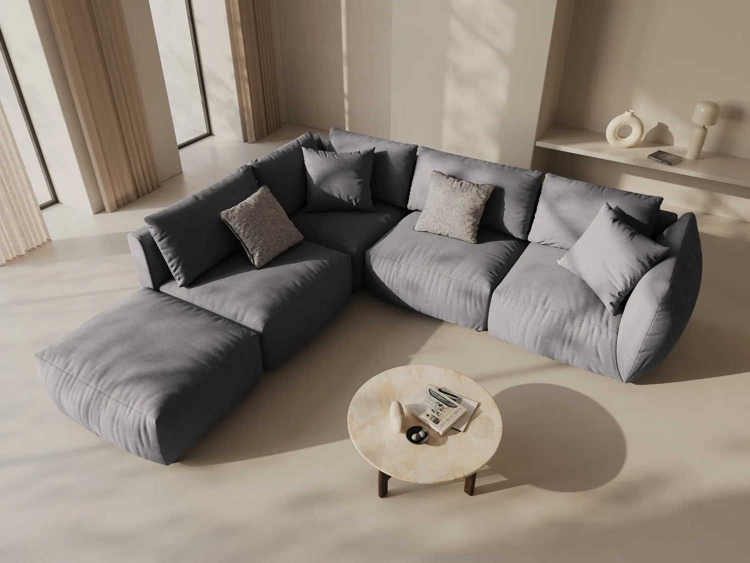 Chris 6-Sitzer Ecksofa offen, Links, in Leinenoptik aus Strukturierter Stoff (LIN32) in Sand, 295x290 cm – Bild 2