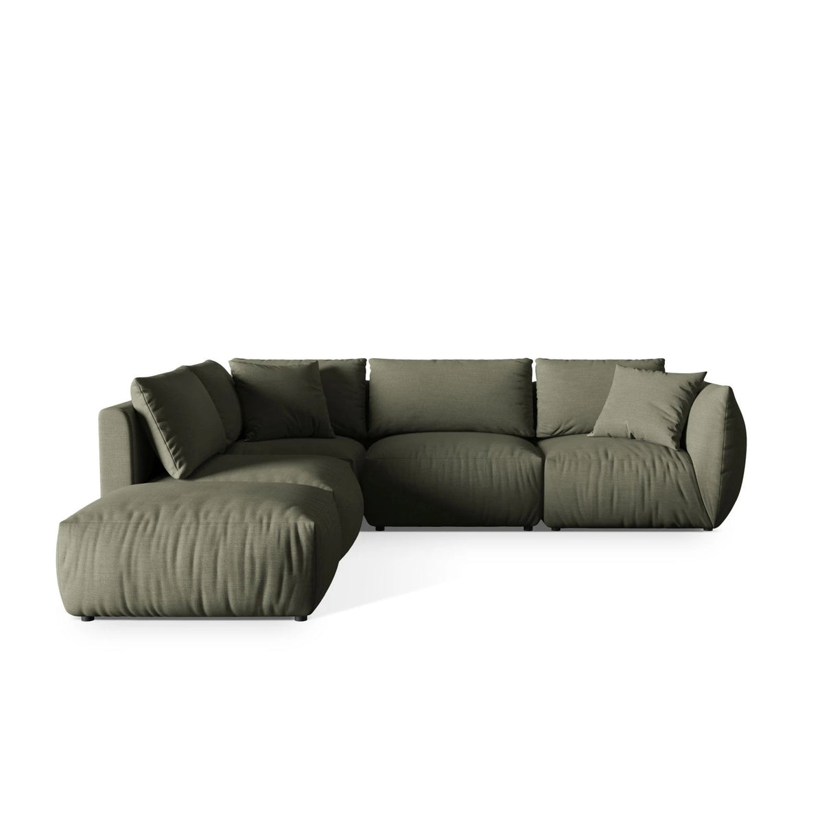Chris 6-Sitzer Ecksofa offen, Links, in Leinenoptik aus Strukturierter Stoff (LIN81) in Muted Blue, 295x290 cm – Bild 1