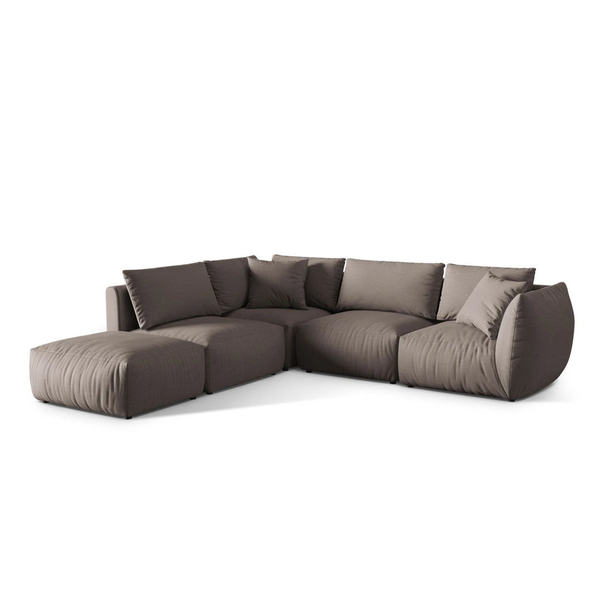 Chris 6-Sitzer Ecksofa offen, Links, in Leinenoptik aus Strukturierter Stoff (LINS07) in Concrete, 295x290 cm – Bild 4