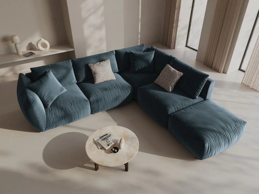 Chris 6-Sitzer Ecksofa offen, Rechts, in Leinenoptik aus Samt (CasDaBl) in Pastel Blue, 295x290 cm – Bild 2