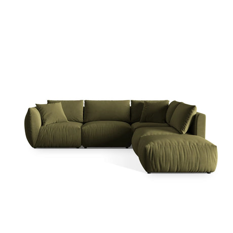 Chris 6-Sitzer Ecksofa offen, Rechts, in Leinenoptik aus Samt (CasFor) in Light Green, 295x290 cm – Bild 1