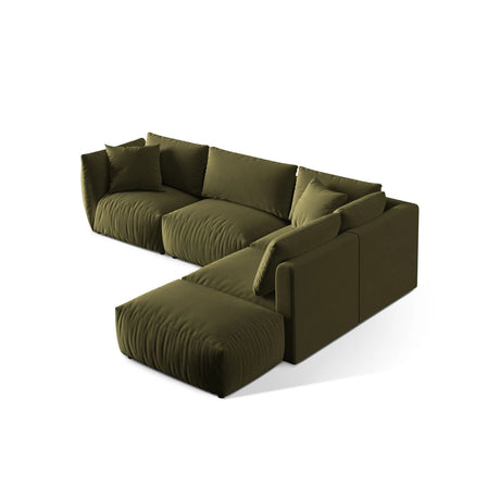 Chris 6-Sitzer Ecksofa offen, Rechts, in Leinenoptik aus Samt (CasFor) in Light Green, 295x290 cm – Bild 5