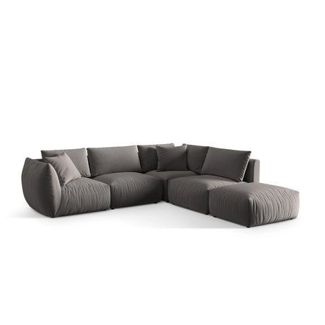 Chris 6-Sitzer Ecksofa offen, Rechts, in Leinenoptik aus Samt (CasSto) in Grau, 295x290 cm – Bild 4