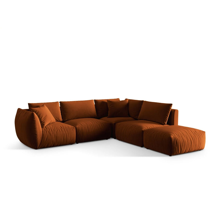 Chris 6-Sitzer Ecksofa offen, Rechts, in Leinenoptik aus Samt (CasTerr) in Terrakotta, 295x290 cm – Bild 4