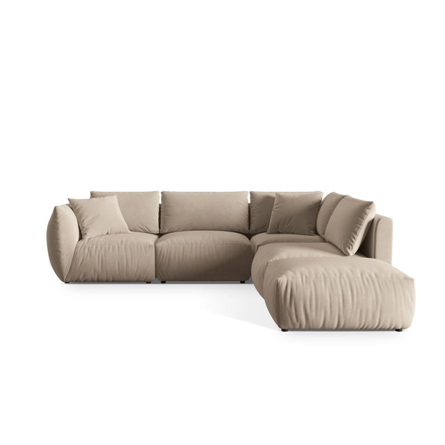Chris 6-Sitzer Ecksofa offen, Rechts, in Leinenoptik aus Samt oder Strukturstoff, 295x290 cm – Bild 1