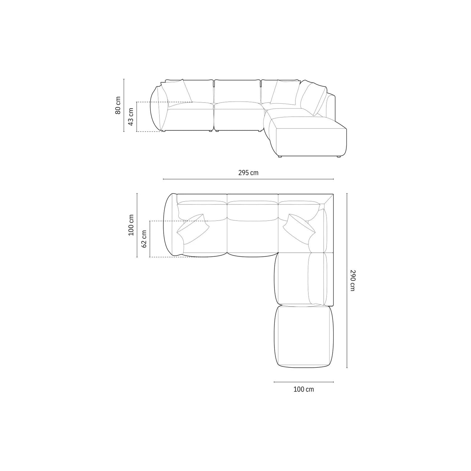 Chris 6-Sitzer Ecksofa offen, Rechts, in Leinenoptik aus Strukturierter Stoff (LINS07) in Concrete, 295x290 cm – Bild 3