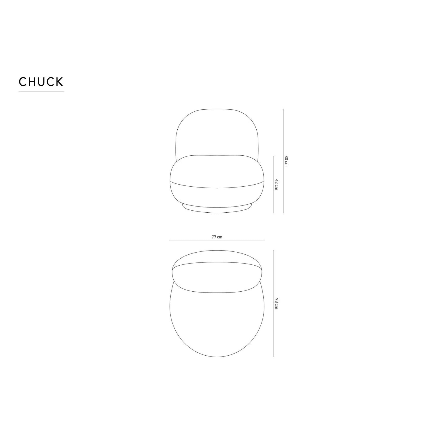 Chuck Sessel, drehbar, mit Bezug aus Chenille (PeHa80) in Hellgrau, 78x77 cm – Bild 2