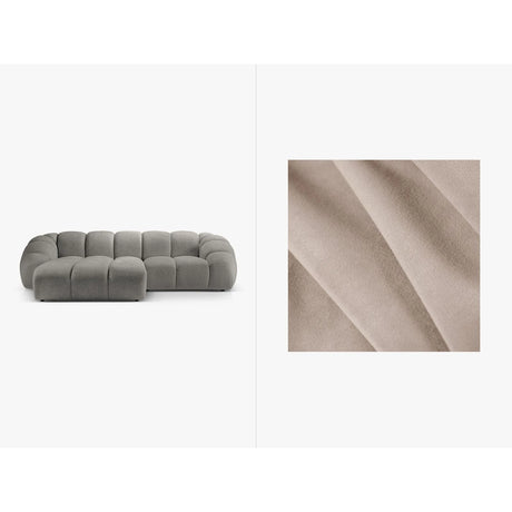 Diana 3-Sitzer Ecksofa Links, mit Bezug aus Samt (Sal1) in Beige, 294x182 cm – Bild 1