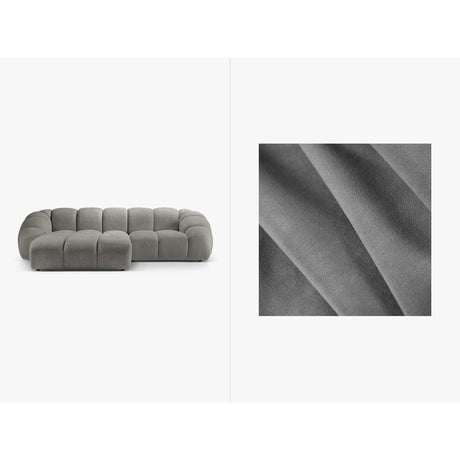 Diana 3-Sitzer Ecksofa Links, mit Bezug aus Samt (Sal17) in Grau, 294x182 cm – Bild 1