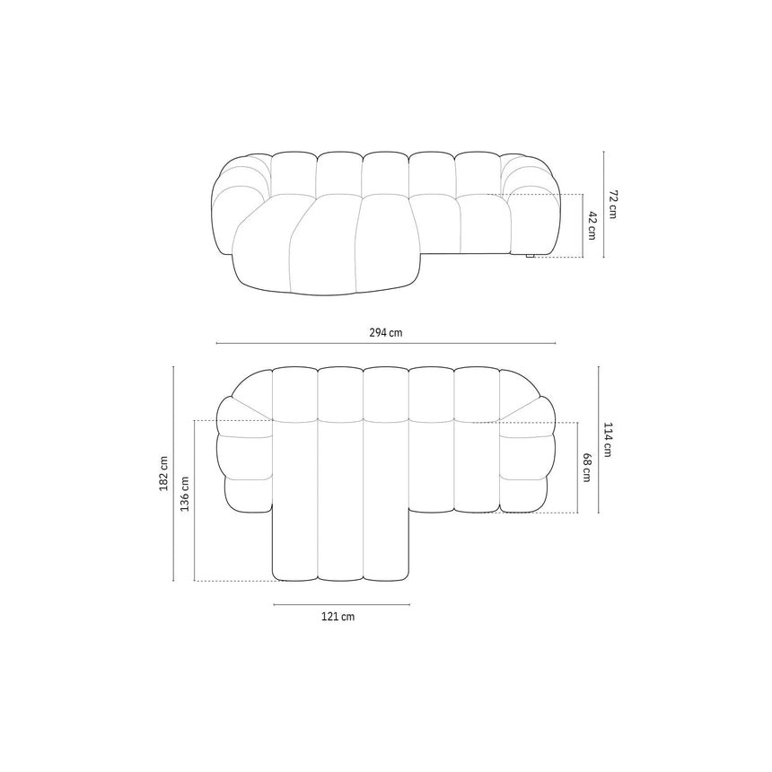 Diana 3-Sitzer Ecksofa Links, mit Bezug aus Samt (Sal17) in Grau, 294x182 cm – Bild 2