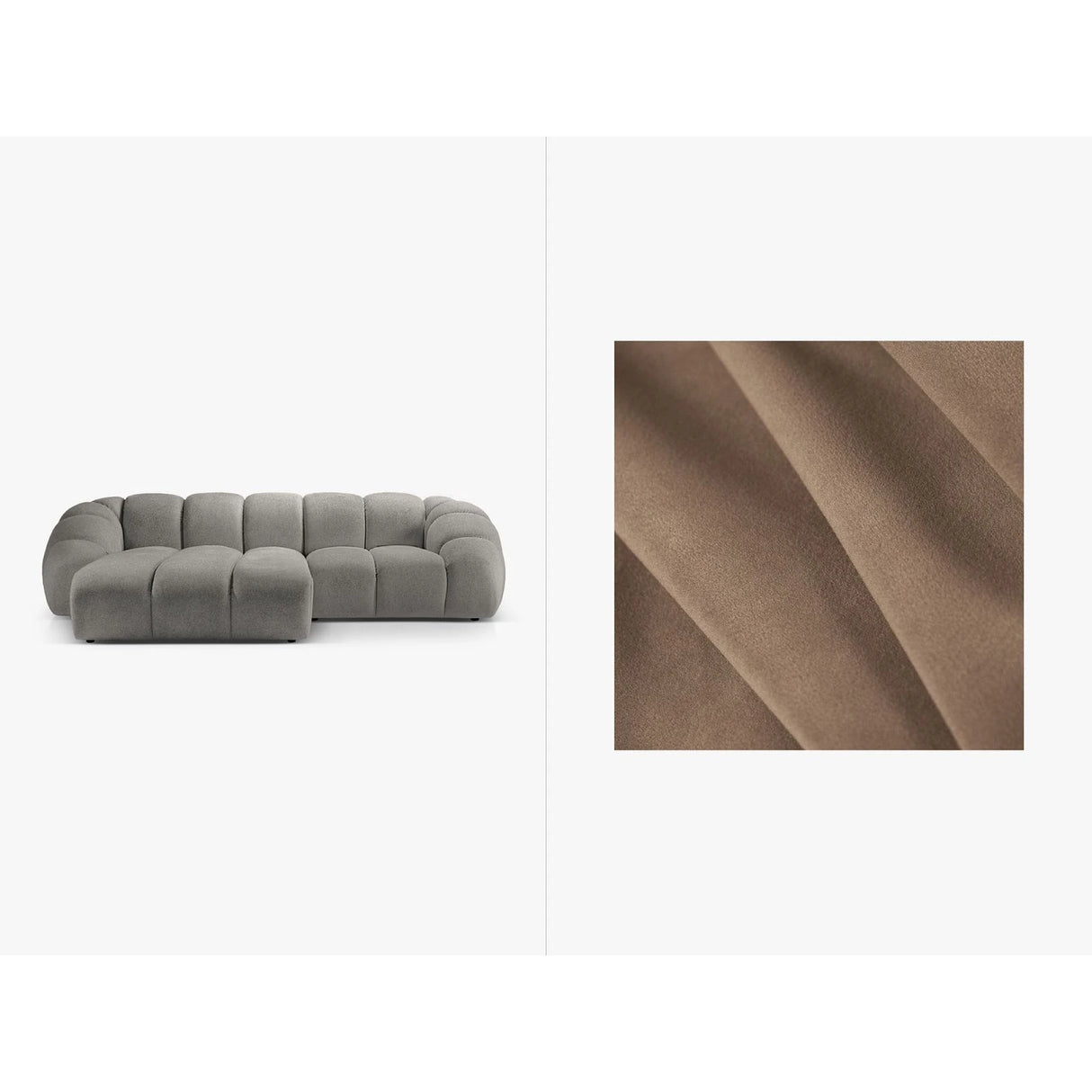 Diana 3-Sitzer Ecksofa Links, mit Bezug aus Samt (Sal3) in Grey Brown, 294x182 cm – Bild 1