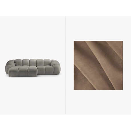 Diana 3-Sitzer Ecksofa Links, mit Bezug aus Samt (Sal3) in Grey Brown, 294x182 cm – Bild 1