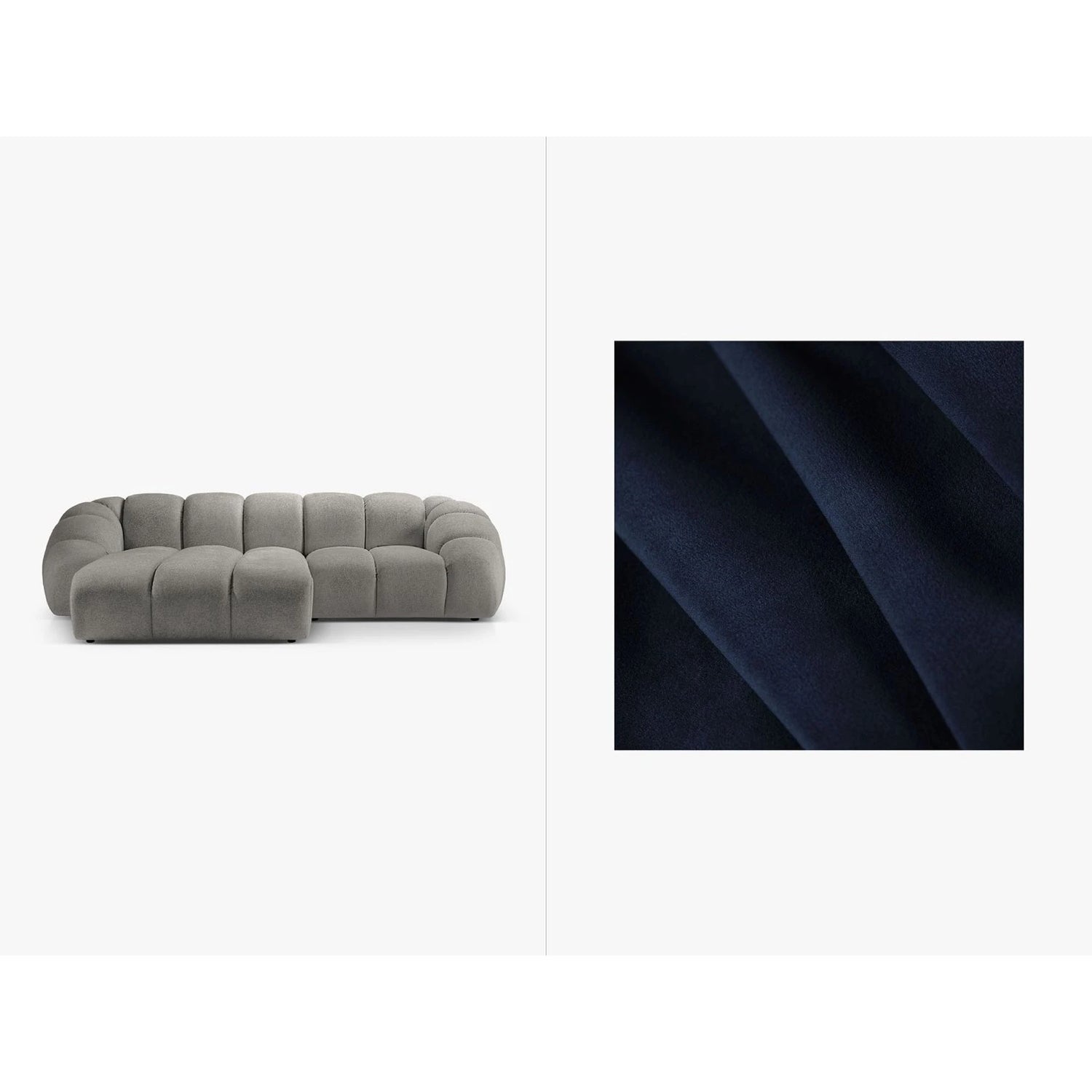 Diana 3-Sitzer Ecksofa Links, mit Bezug aus Samt (Sal5) in Königsblau, 294x182 cm – Bild 1