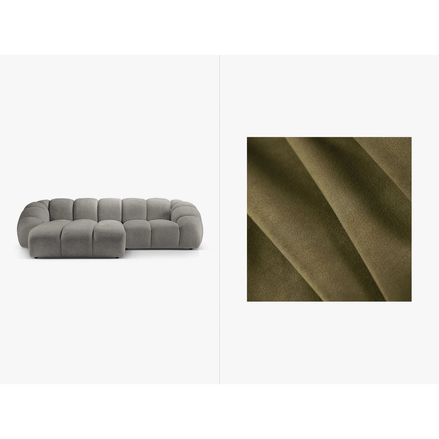 Diana 3-Sitzer Ecksofa Links, mit Bezug aus Samt (Sal8) in Grün, 294x182 cm – Bild 1