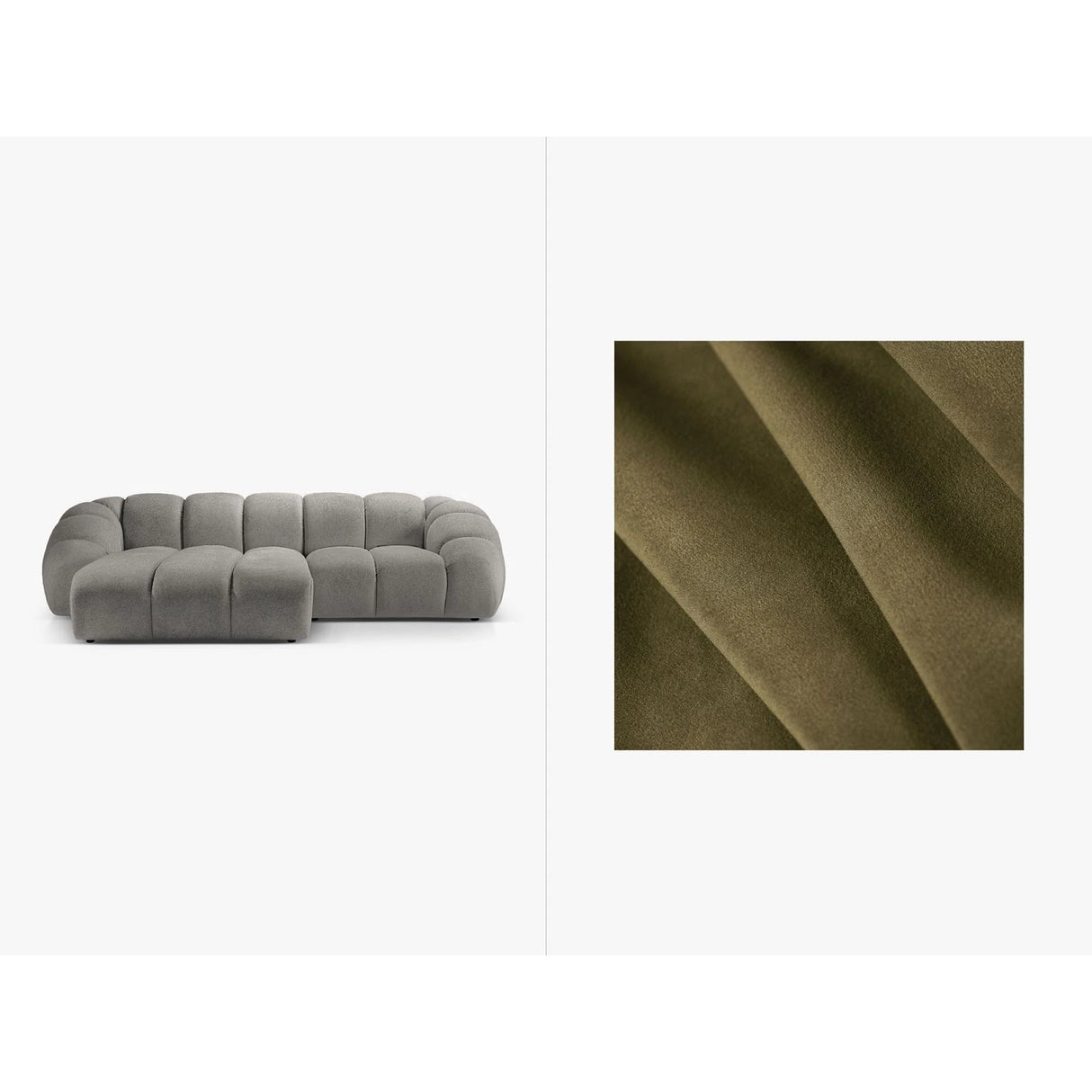 Diana 3-Sitzer Ecksofa Links, mit Bezug aus Samt (Sal8) in Grün, 294x182 cm – Bild 1