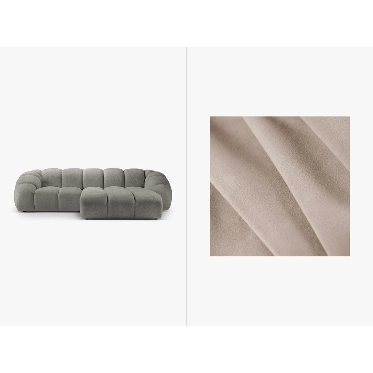 Diana 3-Sitzer Ecksofa Rechts, mit Bezug aus Samt (Sal1) in Beige, 294x182 cm – Bild 1