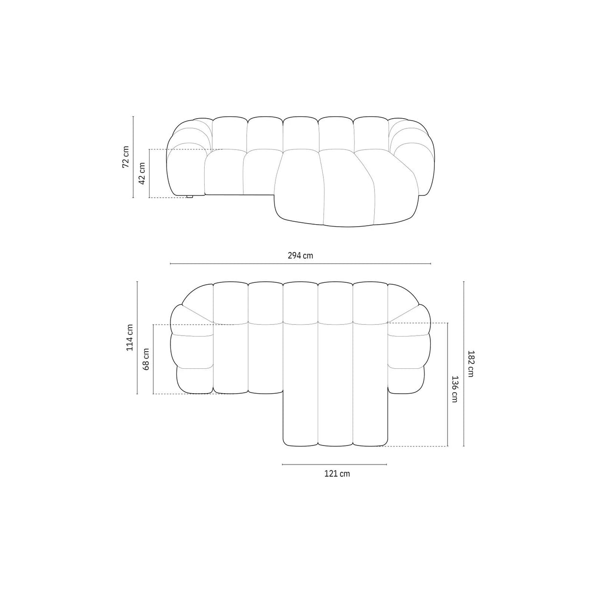 Diana 3-Sitzer Ecksofa Rechts, mit Bezug aus Samt (Sal1) in Beige, 294x182 cm – Bild 2