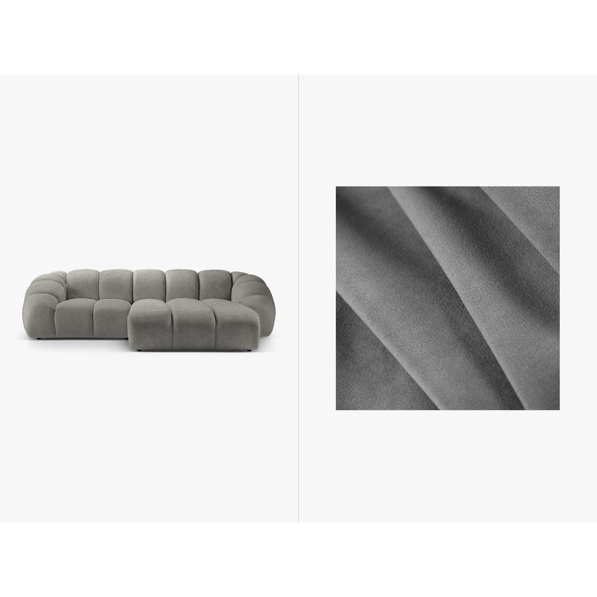 Diana 3-Sitzer Ecksofa Rechts, mit Bezug aus Samt (Sal17) in Grau, 294x182 cm – Bild 1