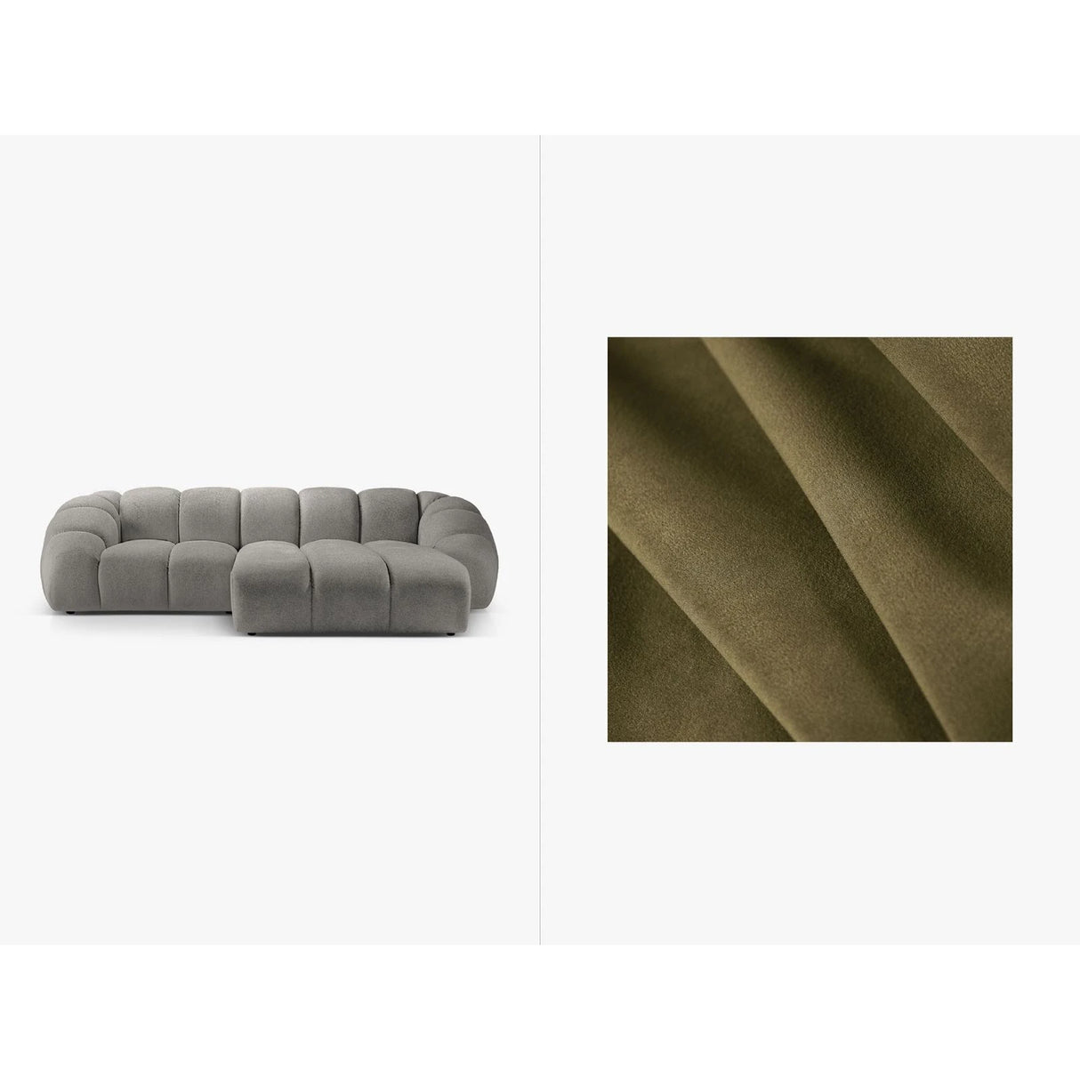 Diana 3-Sitzer Ecksofa Rechts, mit Bezug aus Samt (Sal8) in Grün, 294x182 cm – Bild 1