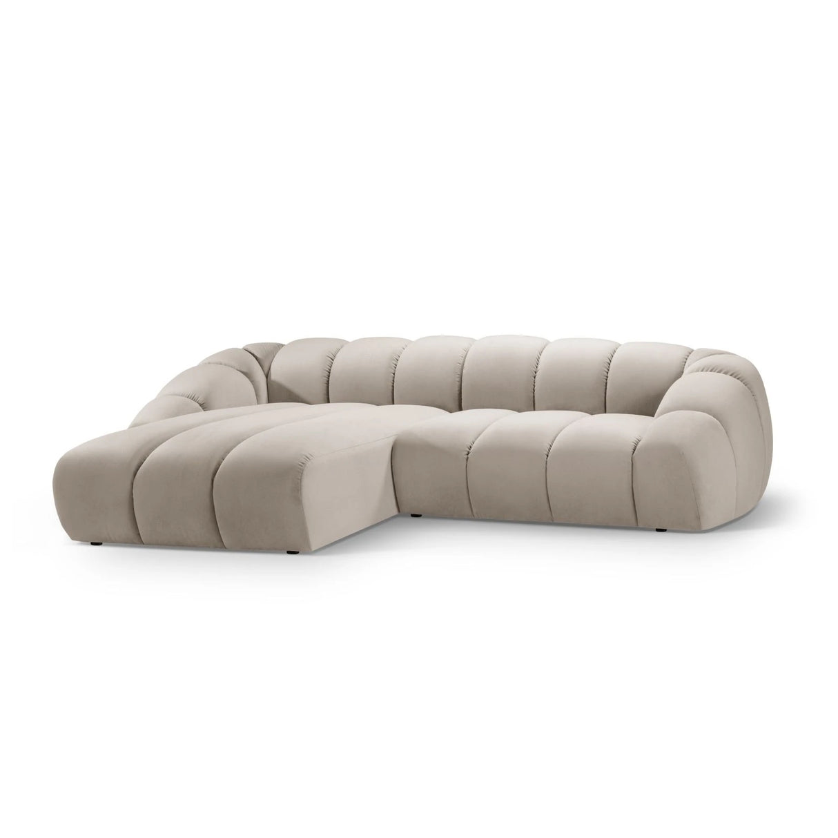 Diana 4-Sitzer Ecksofa Links, mit Bezug aus Samt (Sal1) in Beige, 334x182 cm – Bild 3