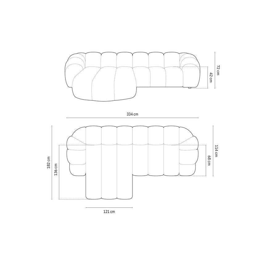 Diana 4-Sitzer Ecksofa Links, mit Bezug aus Samt (Sal17) in Grau, 334x182 cm – Bild 2