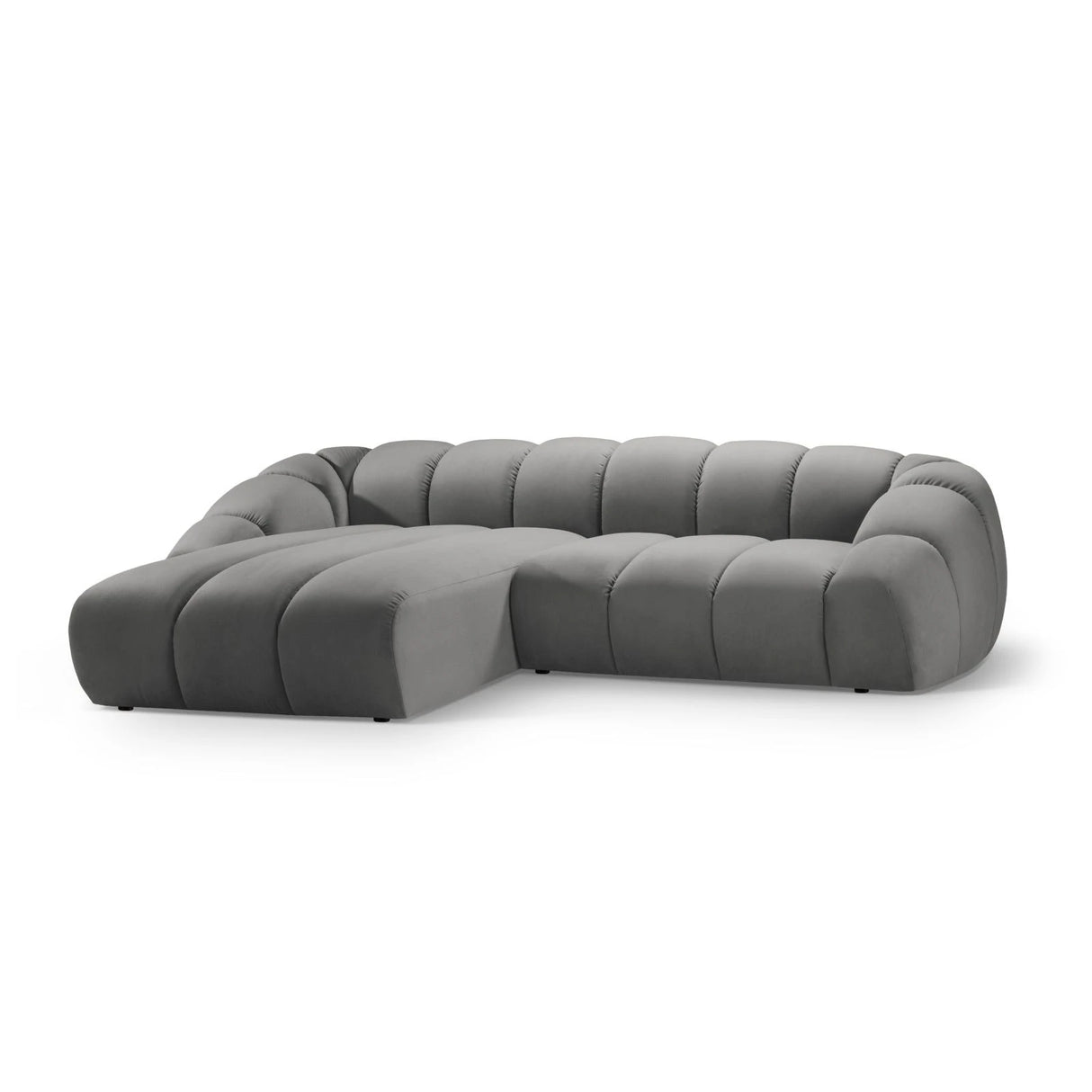 Diana 4-Sitzer Ecksofa Links, mit Bezug aus Samt (Sal17) in Grau, 334x182 cm – Bild 3