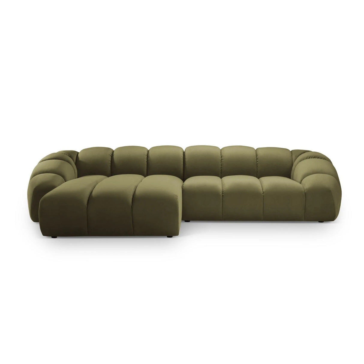Diana 4-Sitzer Ecksofa Links, mit Bezug aus Samt (Sal8) in Grün, 334x182 cm – Bild 1