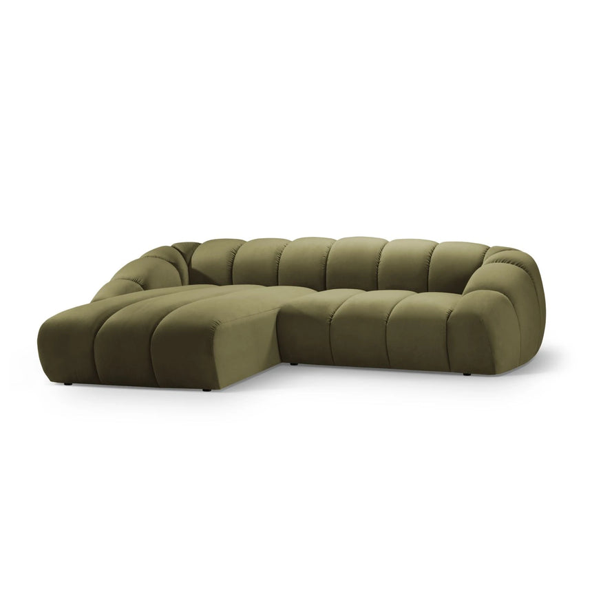 Diana 4-Sitzer Ecksofa Links, mit Bezug aus Samt (Sal8) in Grün, 334x182 cm – Bild 3