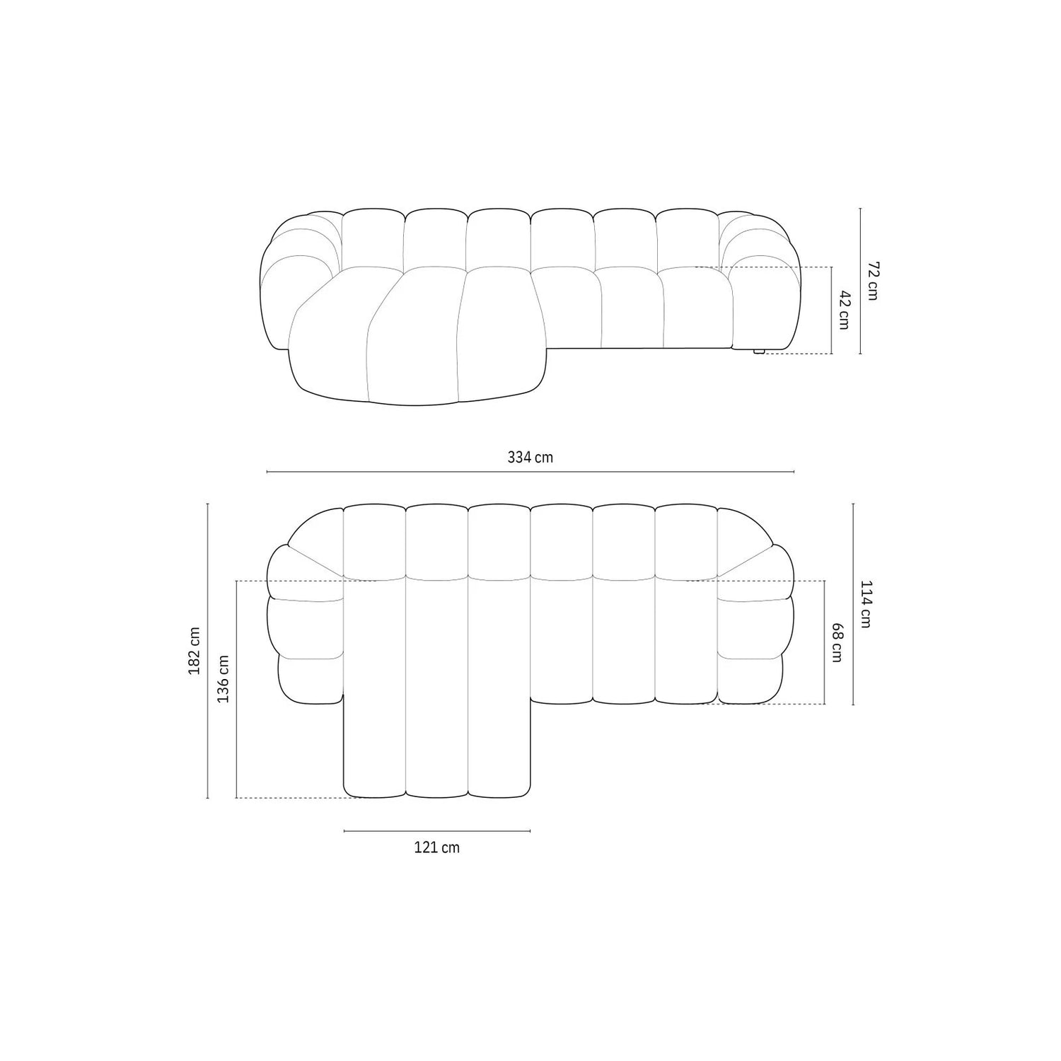 Diana 4-Sitzer Ecksofa Links, mit Bezug aus Strukturierter Stoff (Bub3) in Dunkelbeige, 334x182 cm – Bild 3